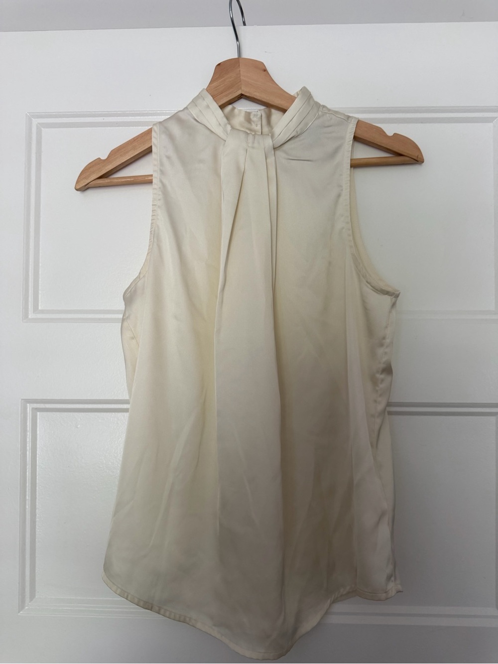 Express Cream Pleated Neck Sleeveless Top